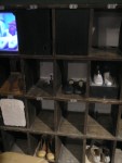 A view of the shoe cubby holes